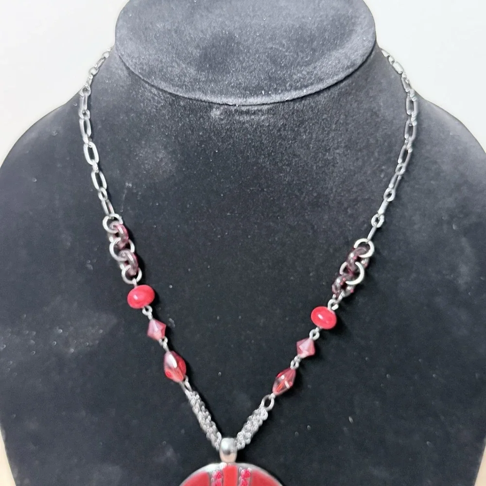 Red Statement Pendant Necklace Retro Glam Artistic Boho Runway Inspired‎ Jewelry